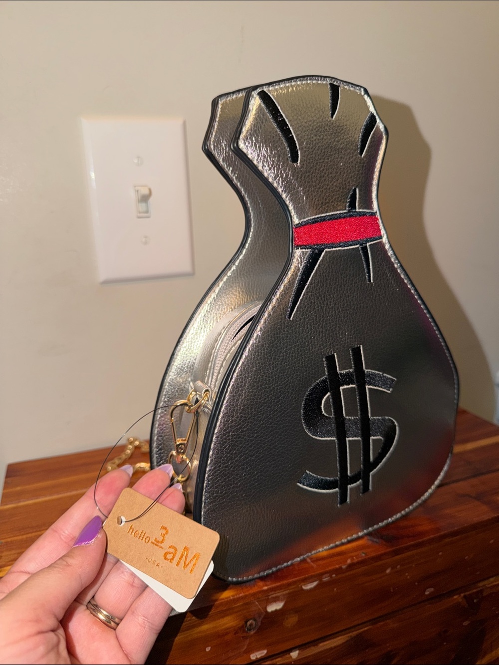 Holographic Money Bag Crossbody Bag with Dollar Sign